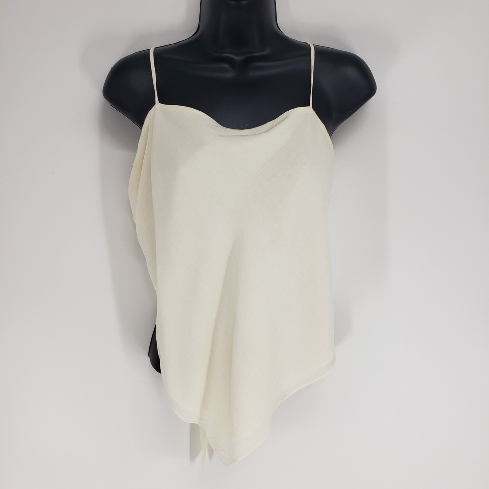 Zara Handkerchief Hem Tie Back Cami Top Women Size M Cream Linen Blend Bandana